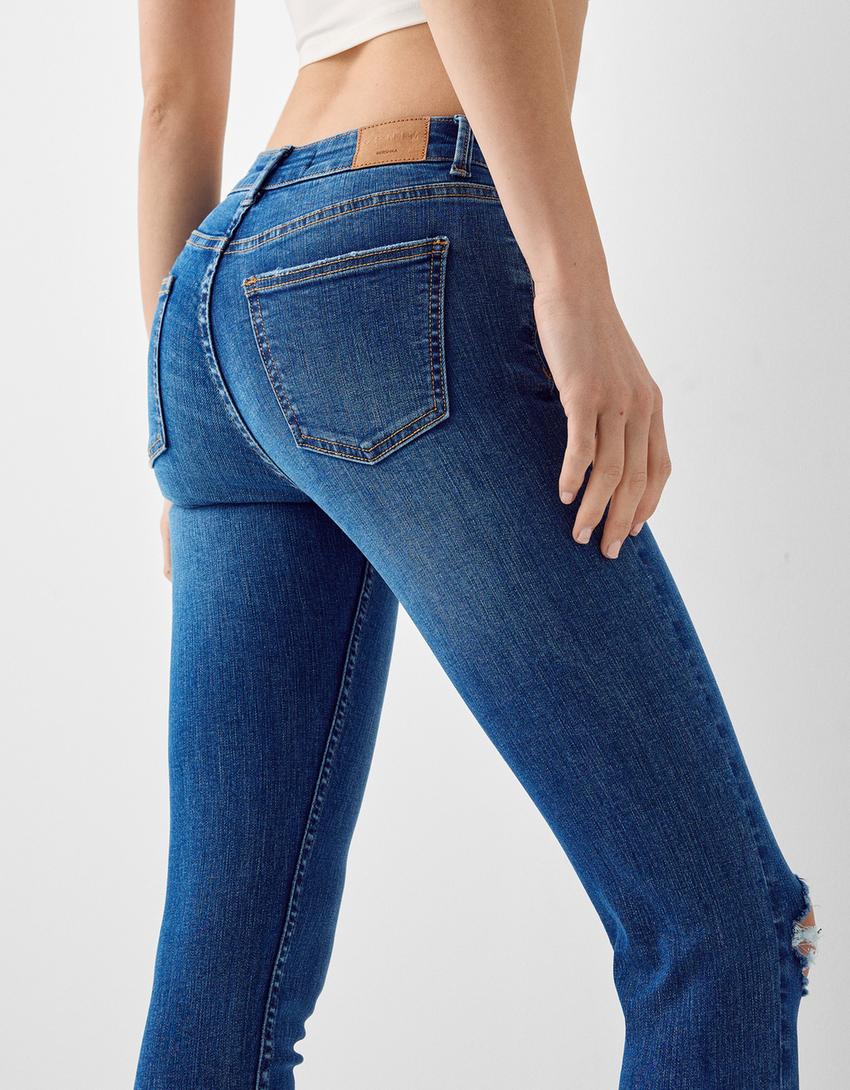 Скини дънки с ниска талия-Синьо-3