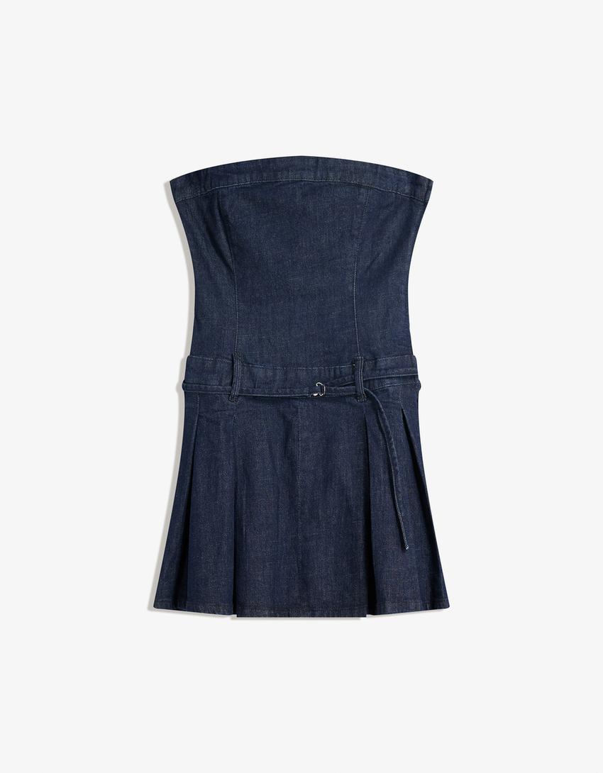 Robe mini en jean-Marine-3