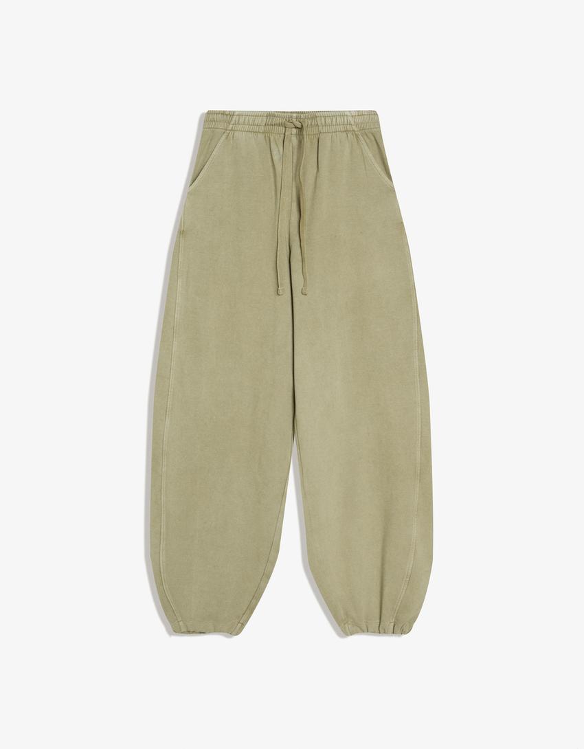 Spodnie dresowe barrel ze stoperami-Khaki