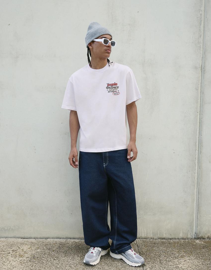 T-shirt manches courtes imprimé-Blanc cassé
