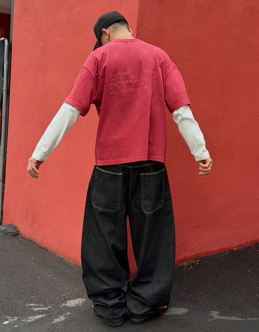 T-shirt double manche imprimé-Rouge