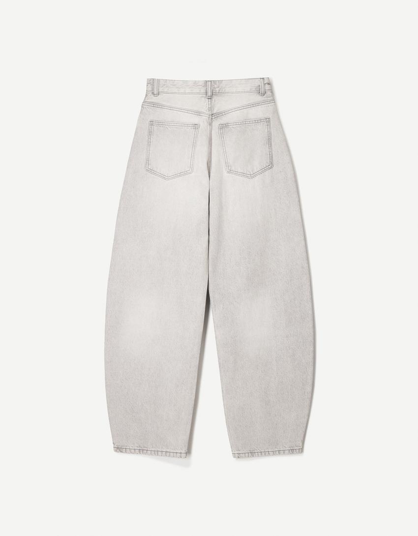 Jeans wide leg barrel-Gris