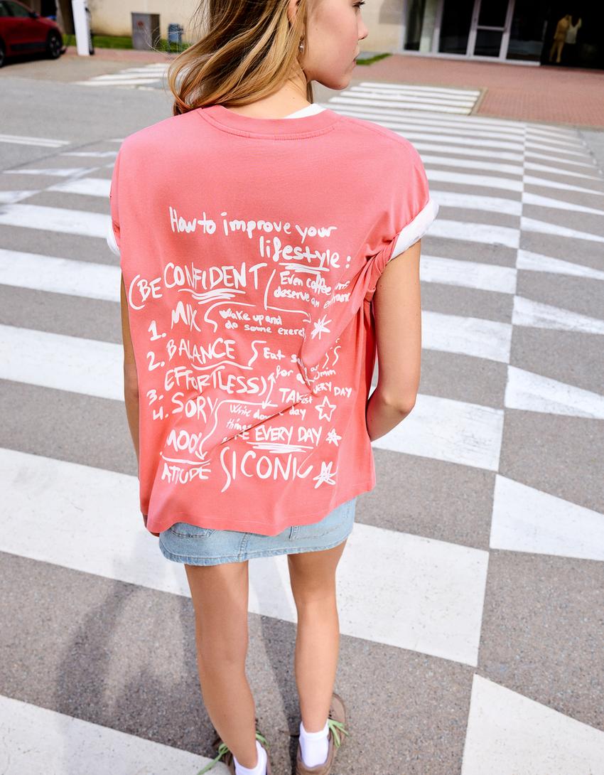 Camiseta manga corta efecto lavado-Salmón