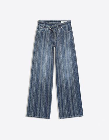 Textured crossover waist jeans — Blue 5
