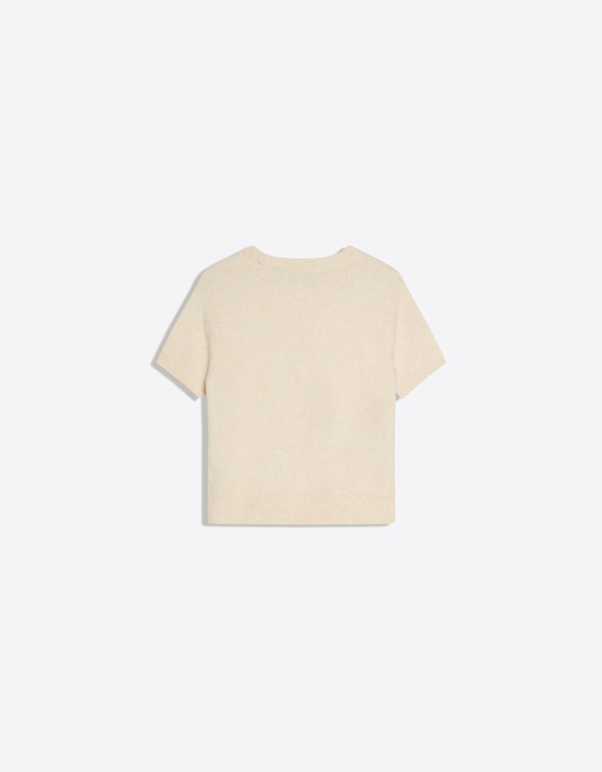 Short sleeve crew neck sweater-Cream