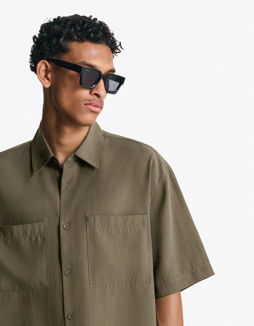 Chemise à manches courtes Boxy fit-Kaki-2