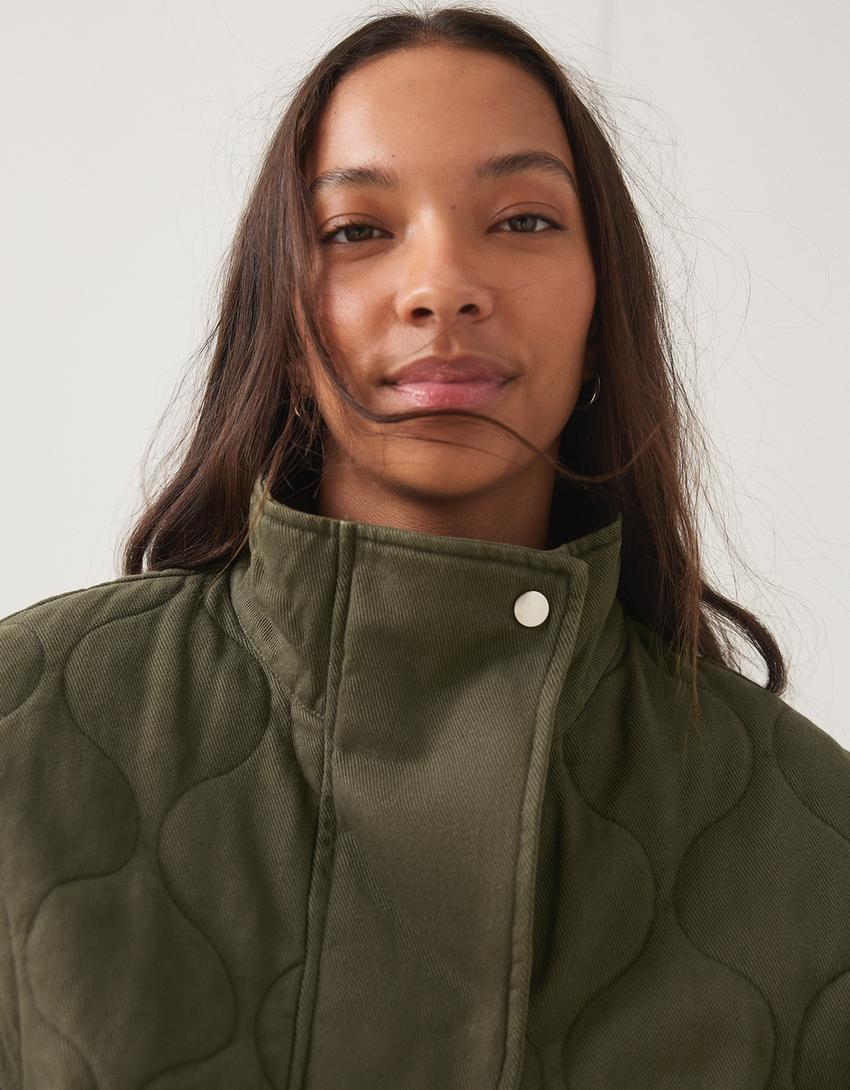 Cable-knit embroidered jacket-Khaki