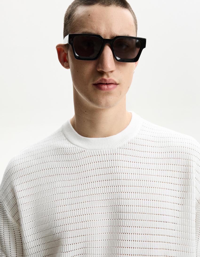 Short sleeve textured weave T-shirt-White
