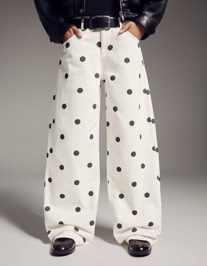 Baggy polka dot trousers-White