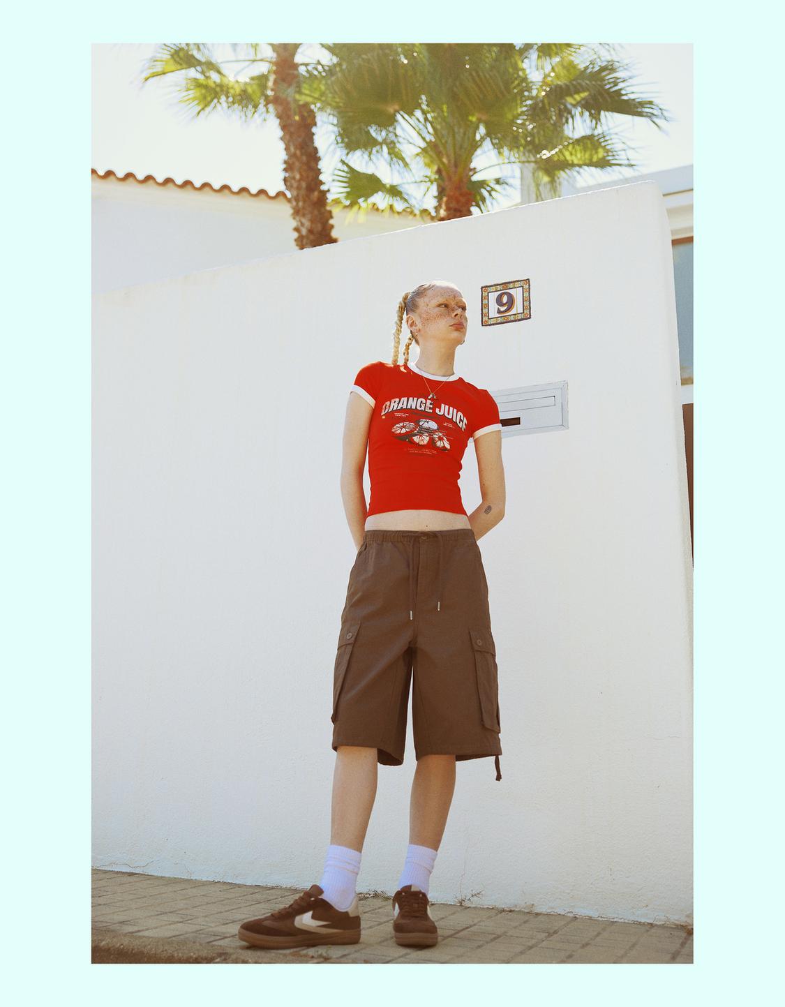 Printed ribbed short sleeve T-shirt