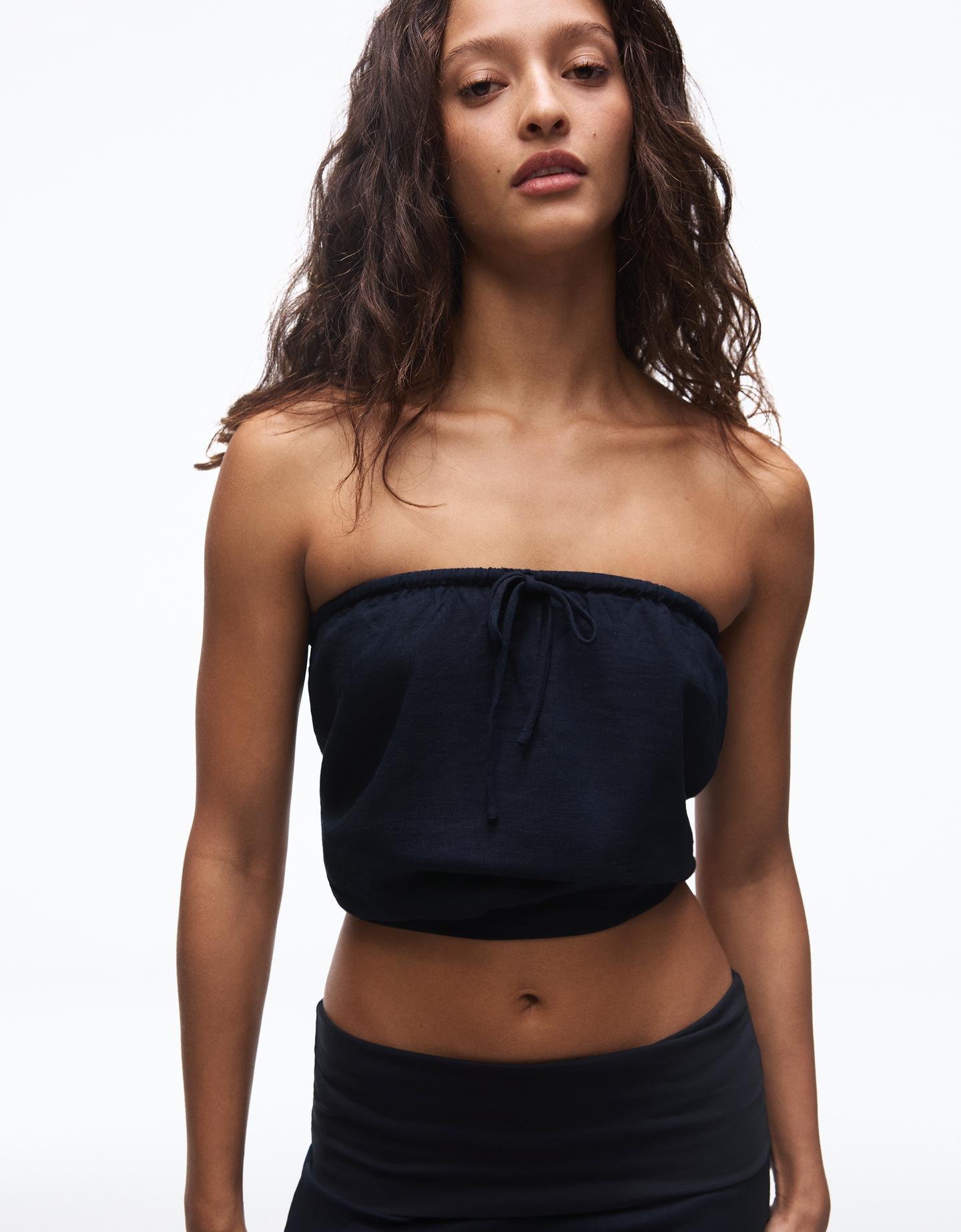 Bershka top bandeau z kokardą granatowy