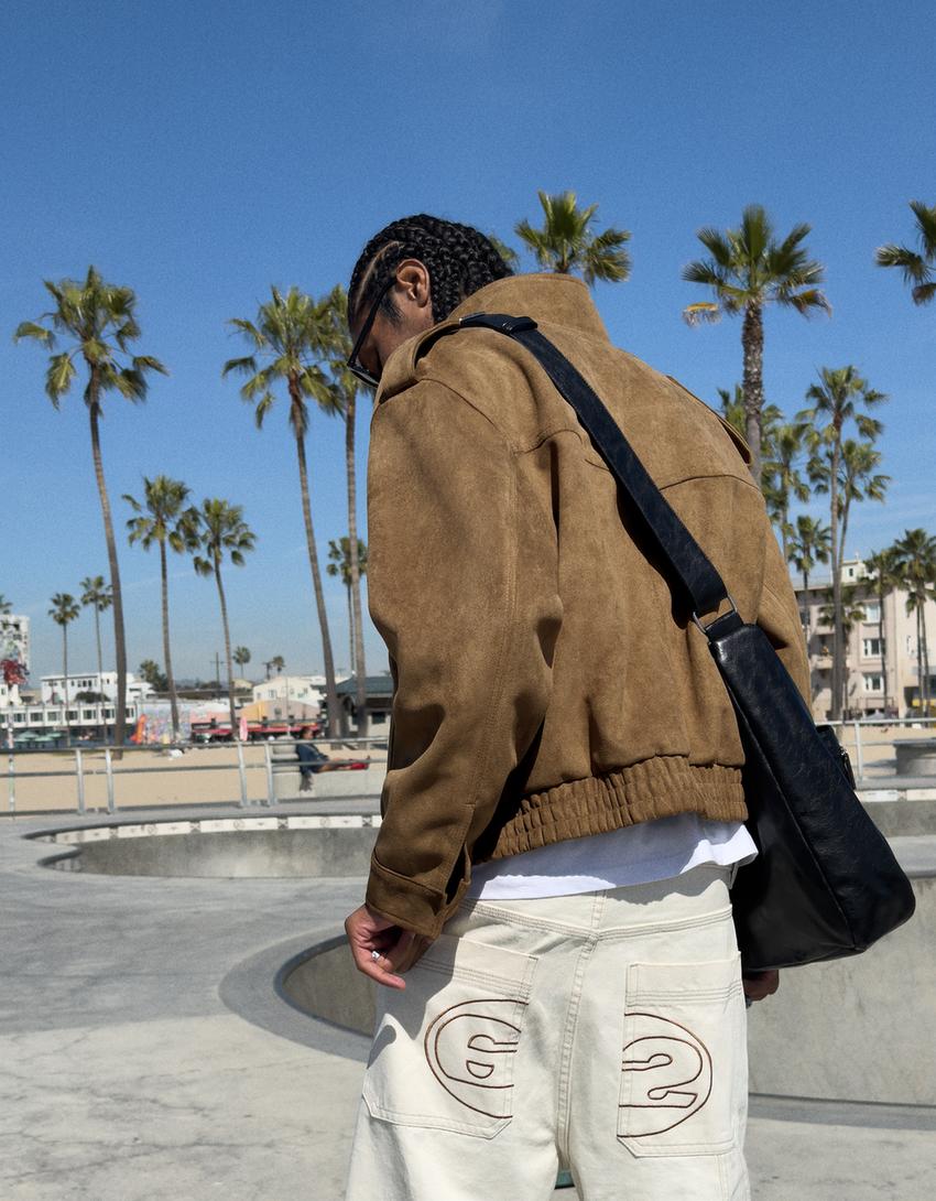 Faux suede jacket-Camel