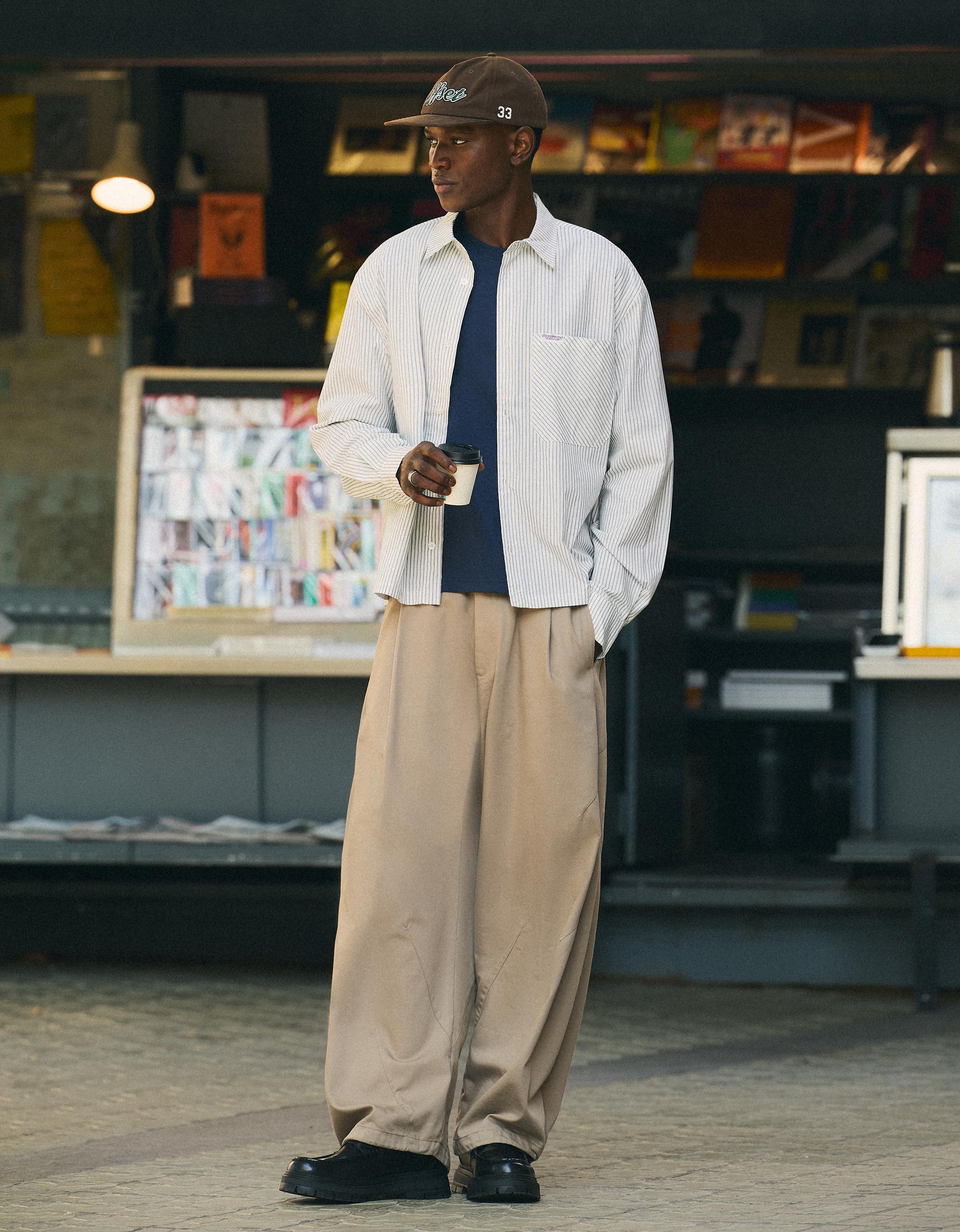 Long-sleeved striped shirt — White
