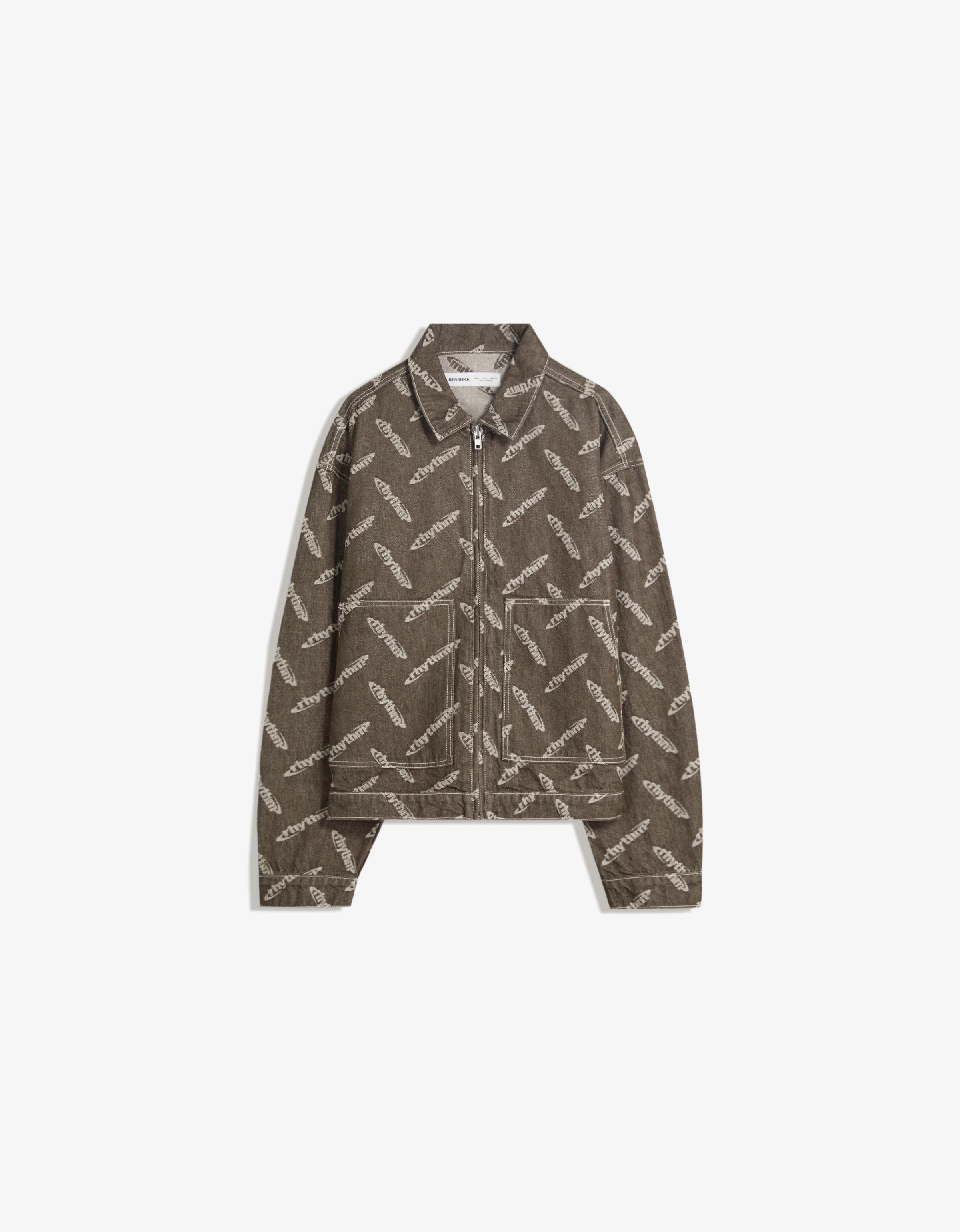 Bershka Jacquard-Jeansjacke Herren L Braun