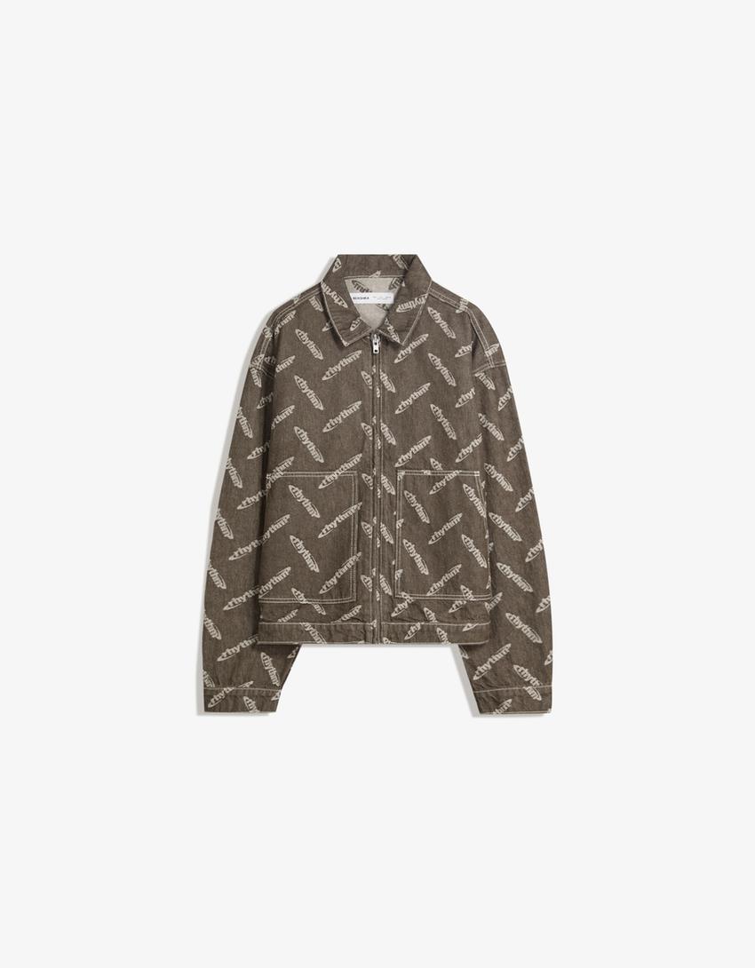 Cazadora denim jacquard-Marrón-4