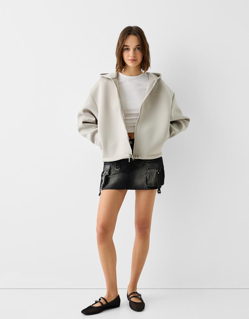 Sweat capuche fermeture Éclair inscription-Gris-4