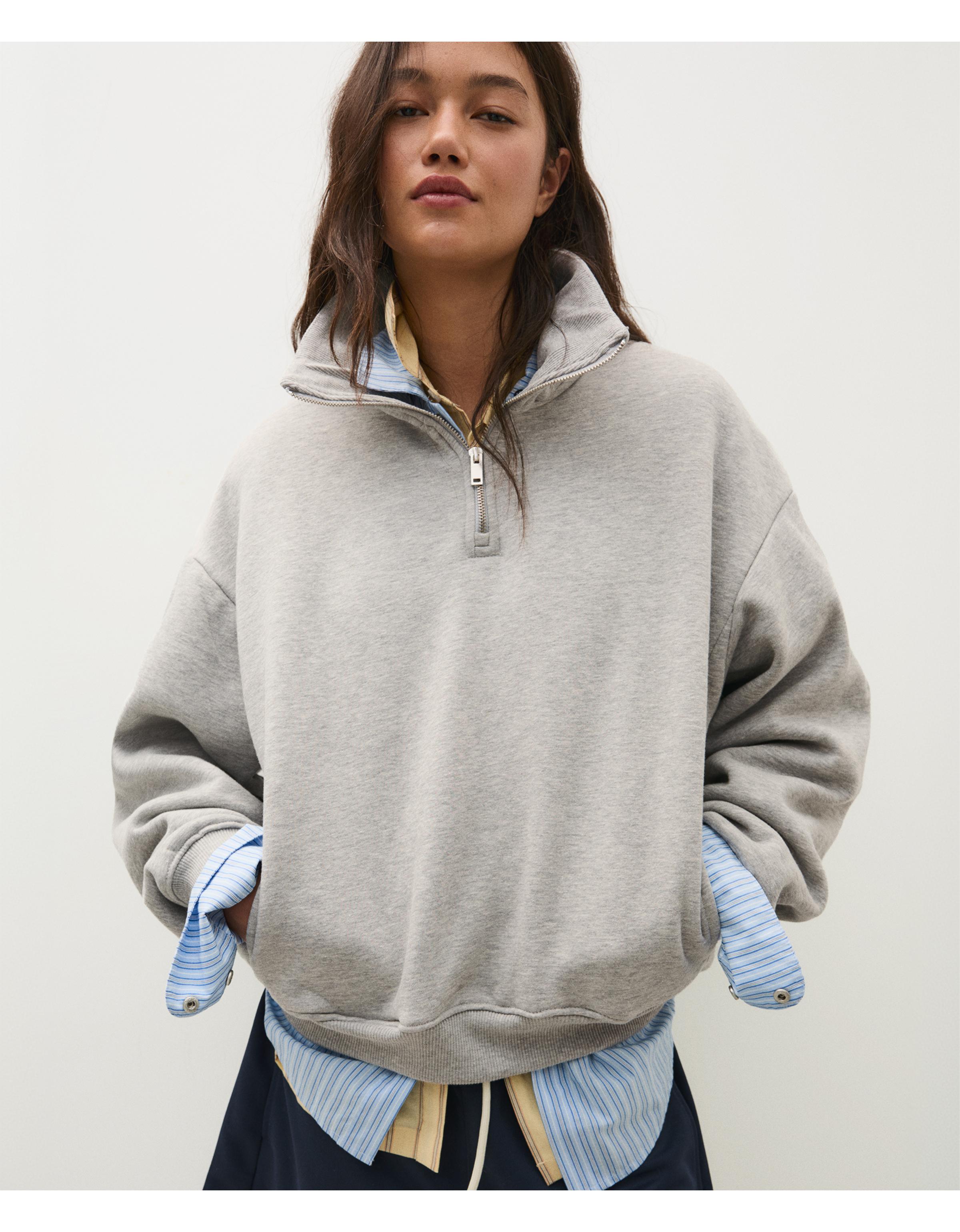 High neck zip-up sweatshirt — Grey