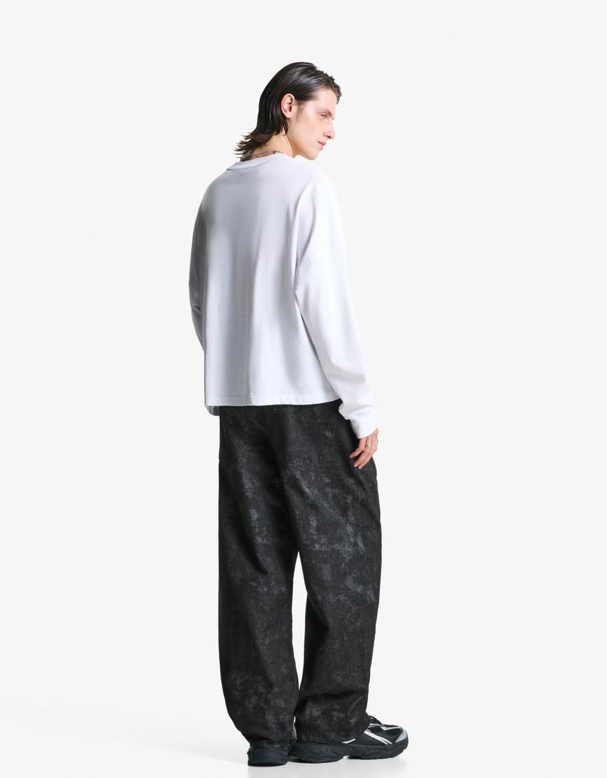 Super baggy printed trousers-Black-1