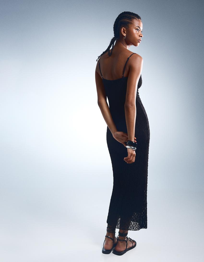 Vestido midi blonda encaje-Negro