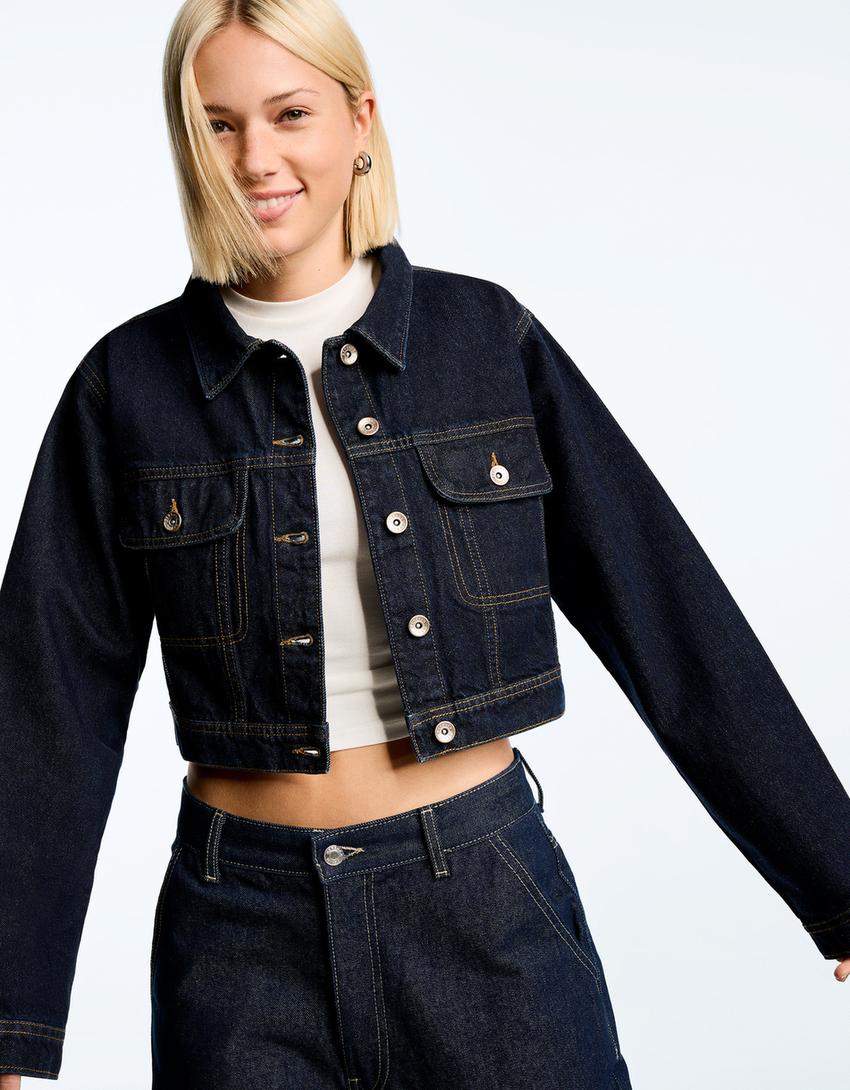 Cropped-Jeansjacke-Marinenblau-2