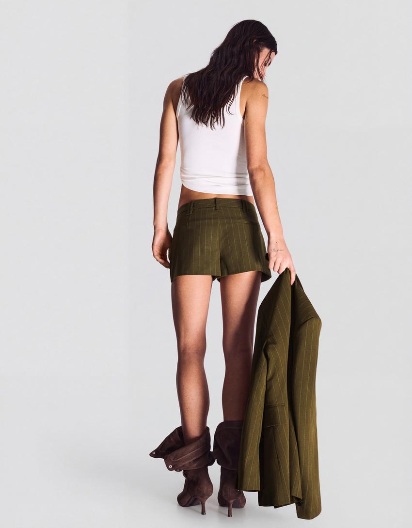 Mini shorts with belt loops-Khaki