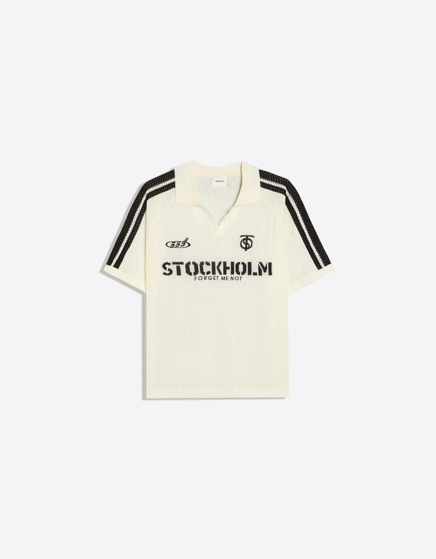 Polo mesh imprimé retrosport-Blanc cassé