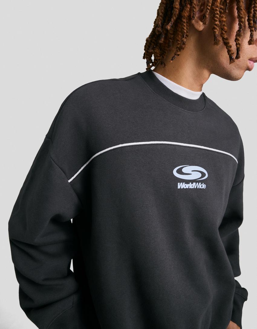 Sweat Boxy fit imprimé-Bleu