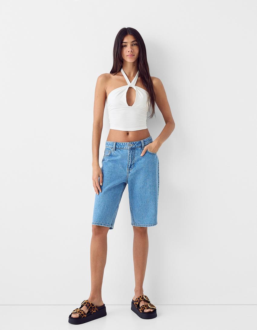 Top à encolure américaine croisée-Blanc cassé-3