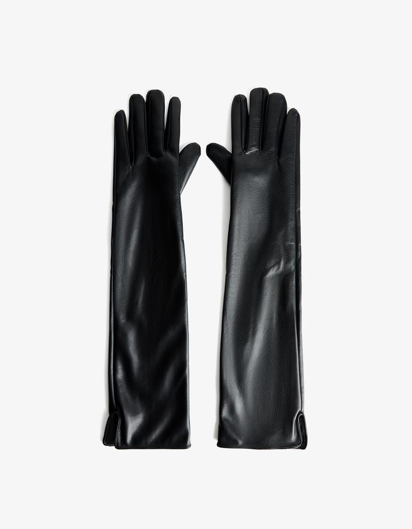 Guantes largos efecto piel-Negro
