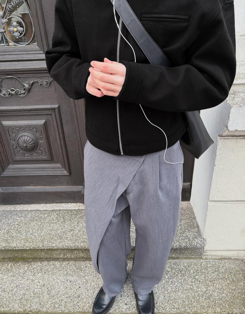 Blouson zippé en drap-Noir