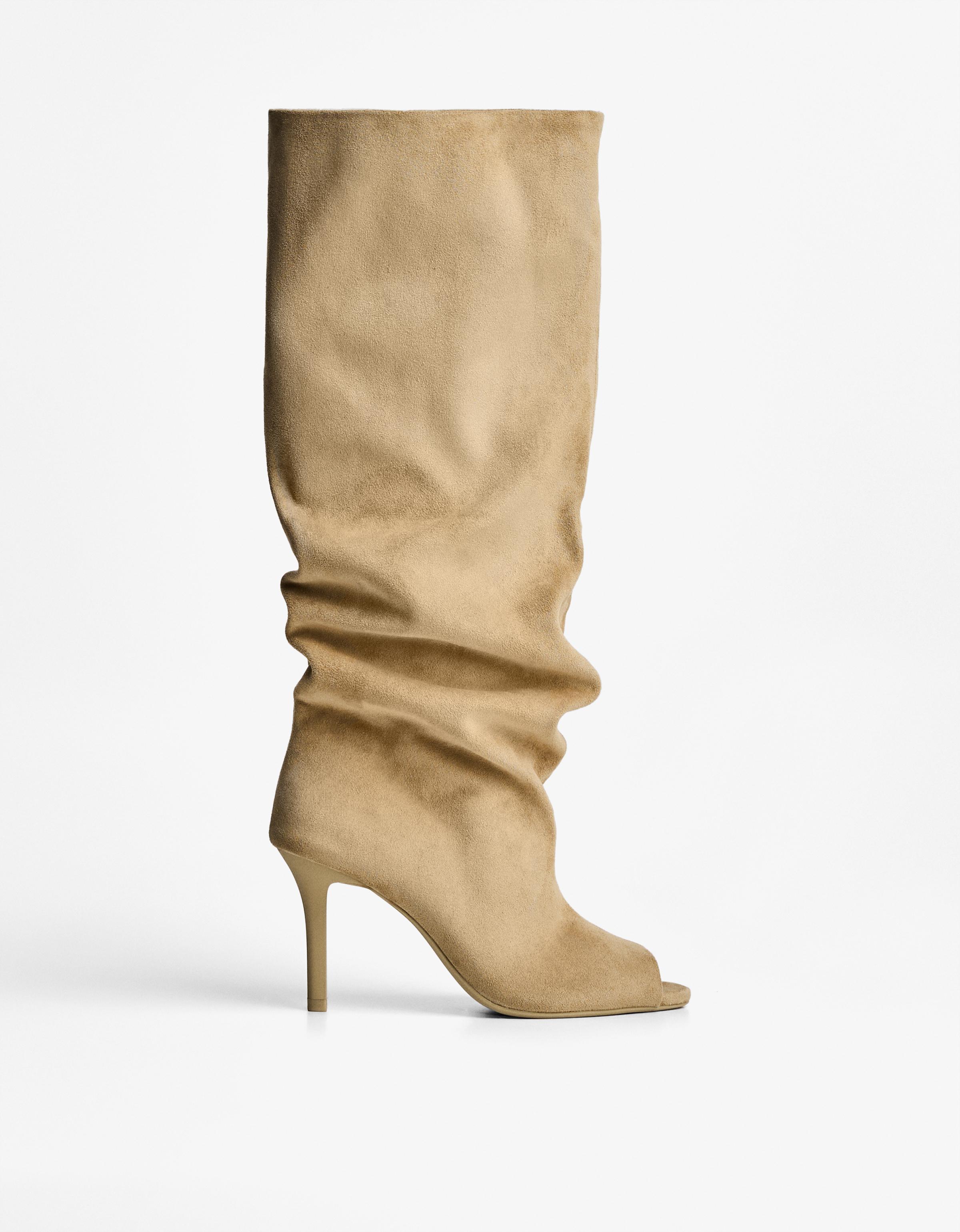 Bershka Stiefel Mit Feinem Absatz Und Öffnung Damen 37 Taupe