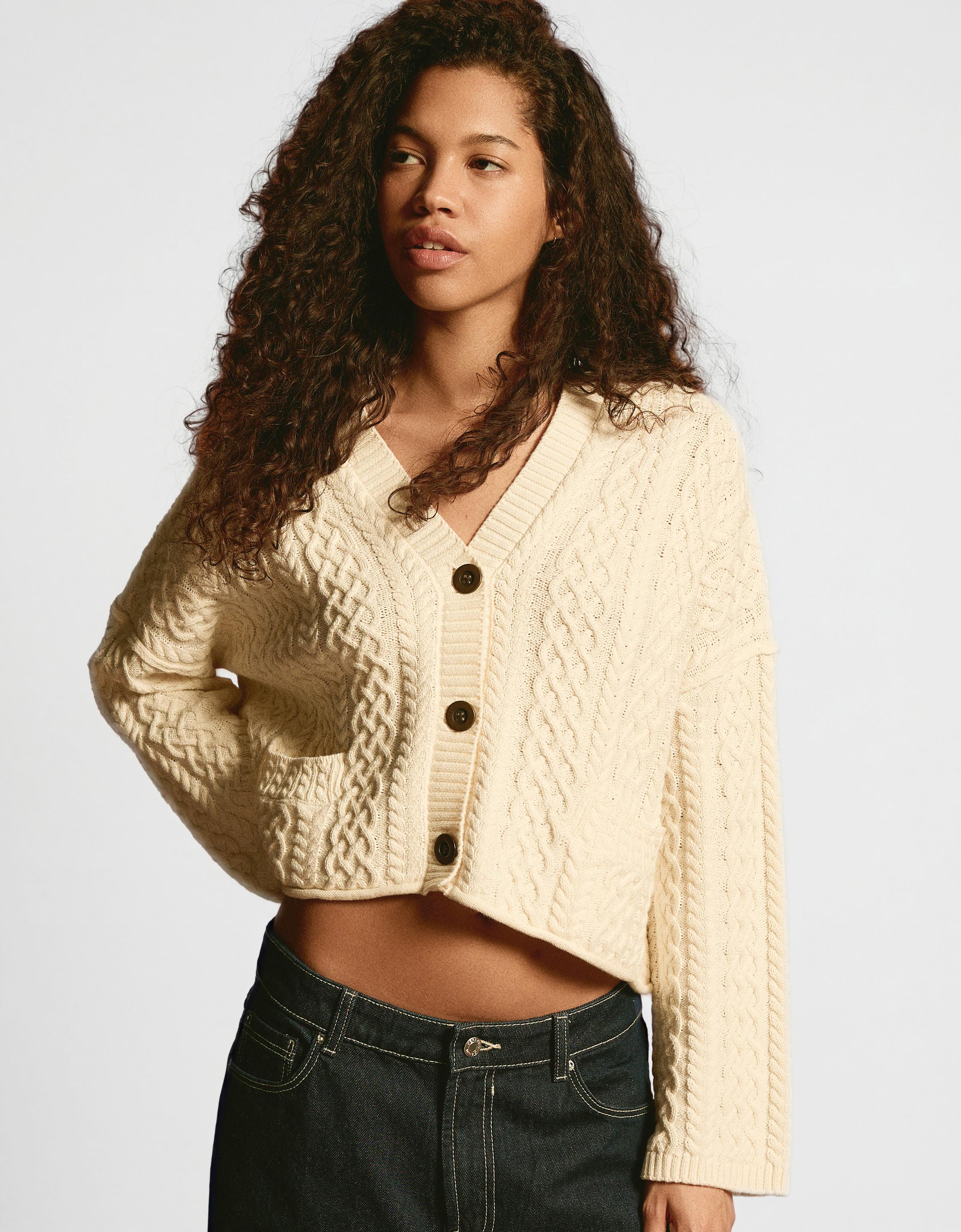 Rustic braided cardigan — Cream