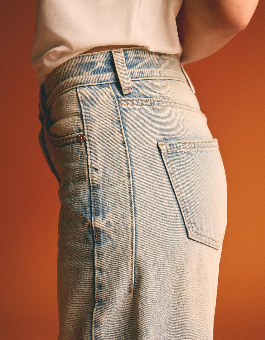 بنطال جينز بقصّة واسعة وخياطات-أزرق فاتح-2