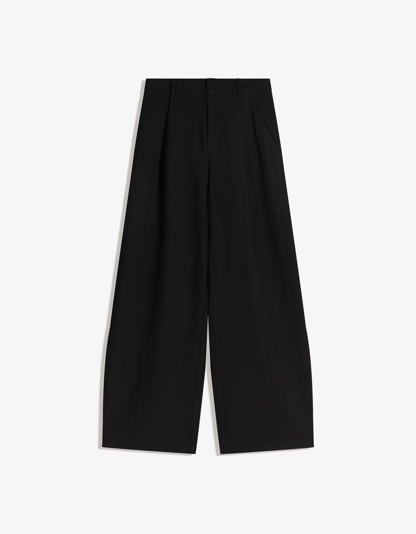 Pantaloni ampi doppio tessuto-Nero