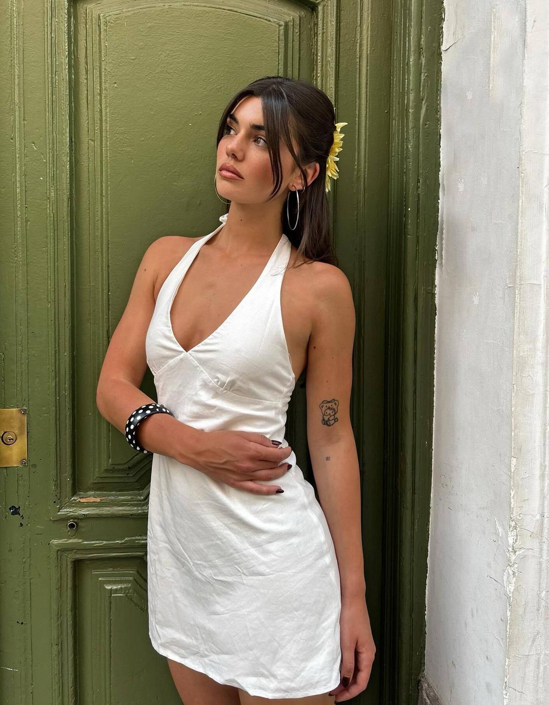 Linen blend halter mini dress