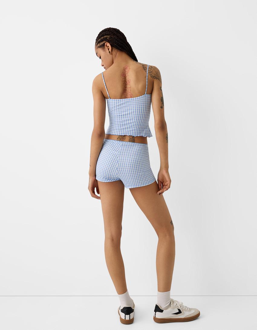 Short à carreaux-Bleu clair-2