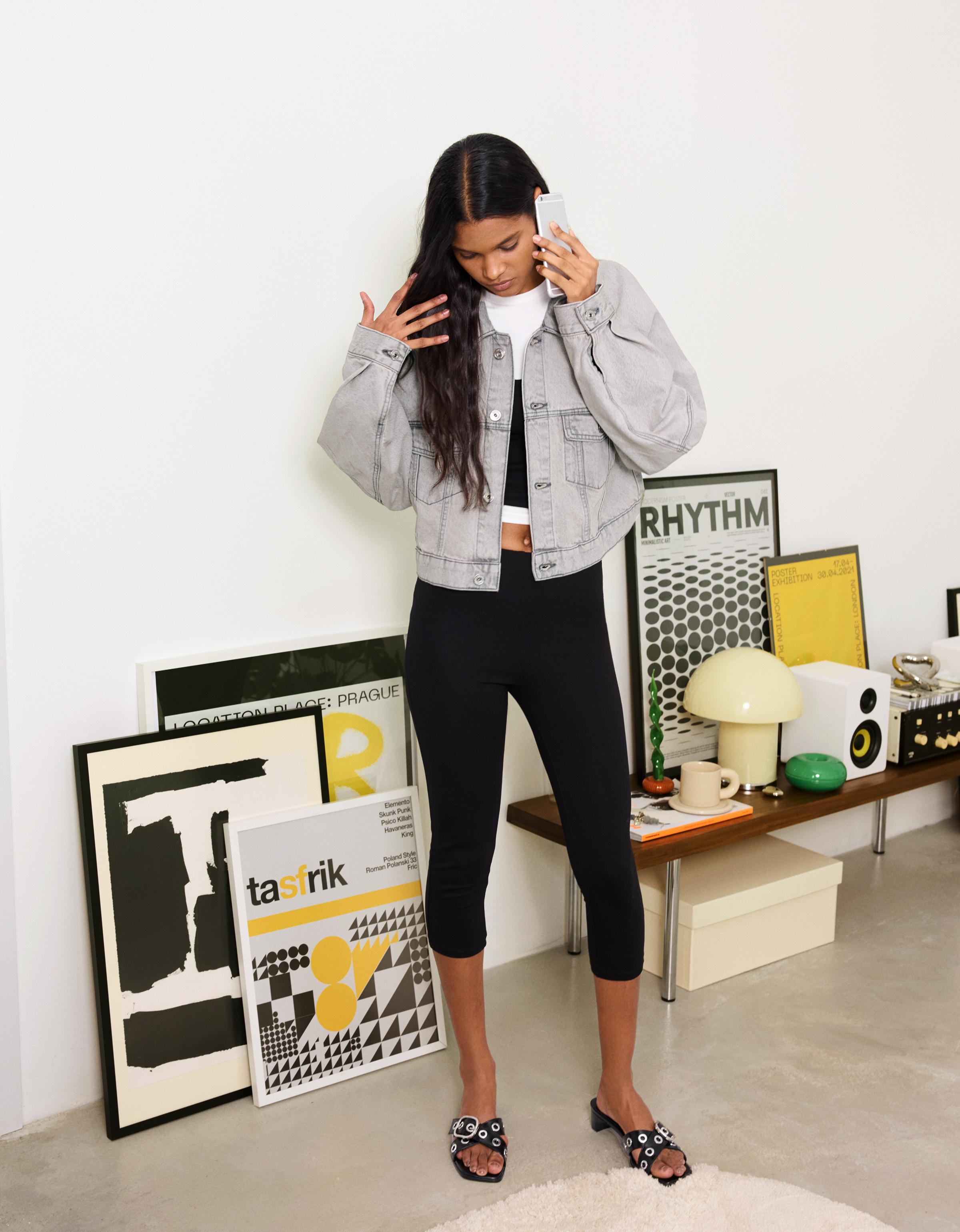 Cropped balloon denim jacket - Women | Bershka