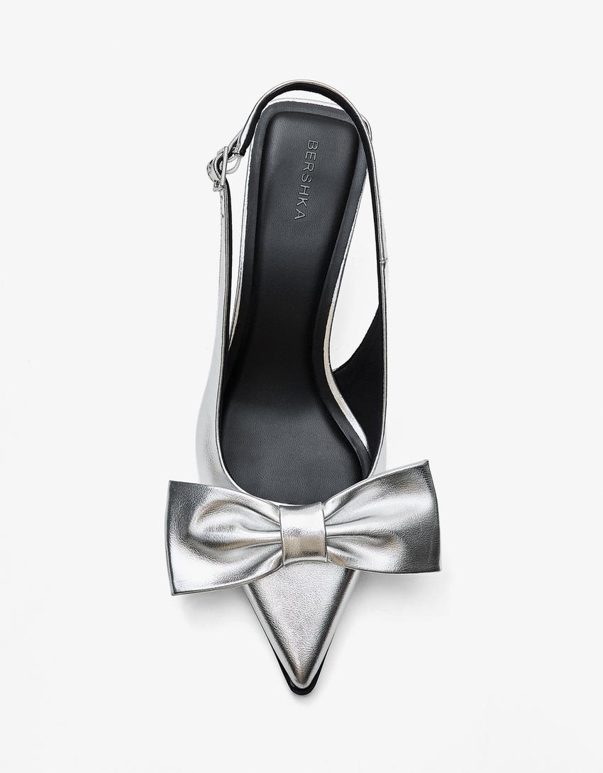 Kitten-Heels mit Schleife-Silber