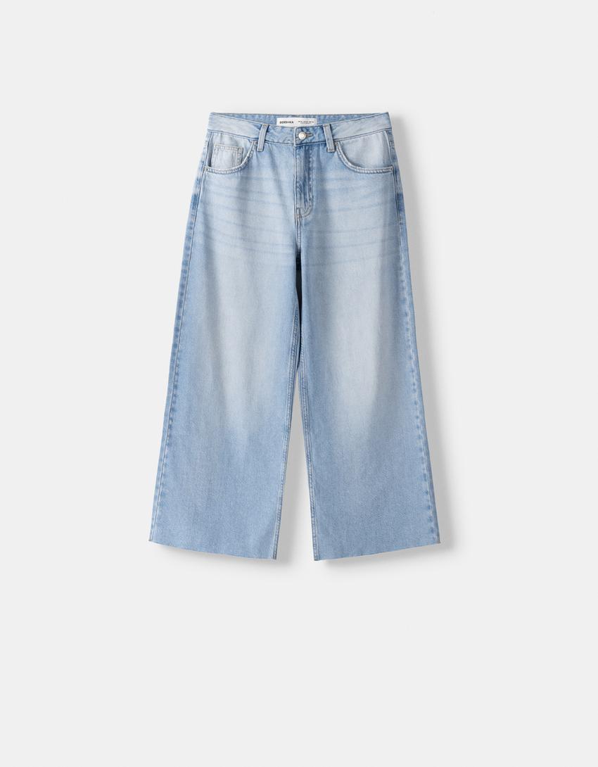 Wide-leg cropped jeans-Light blue-4