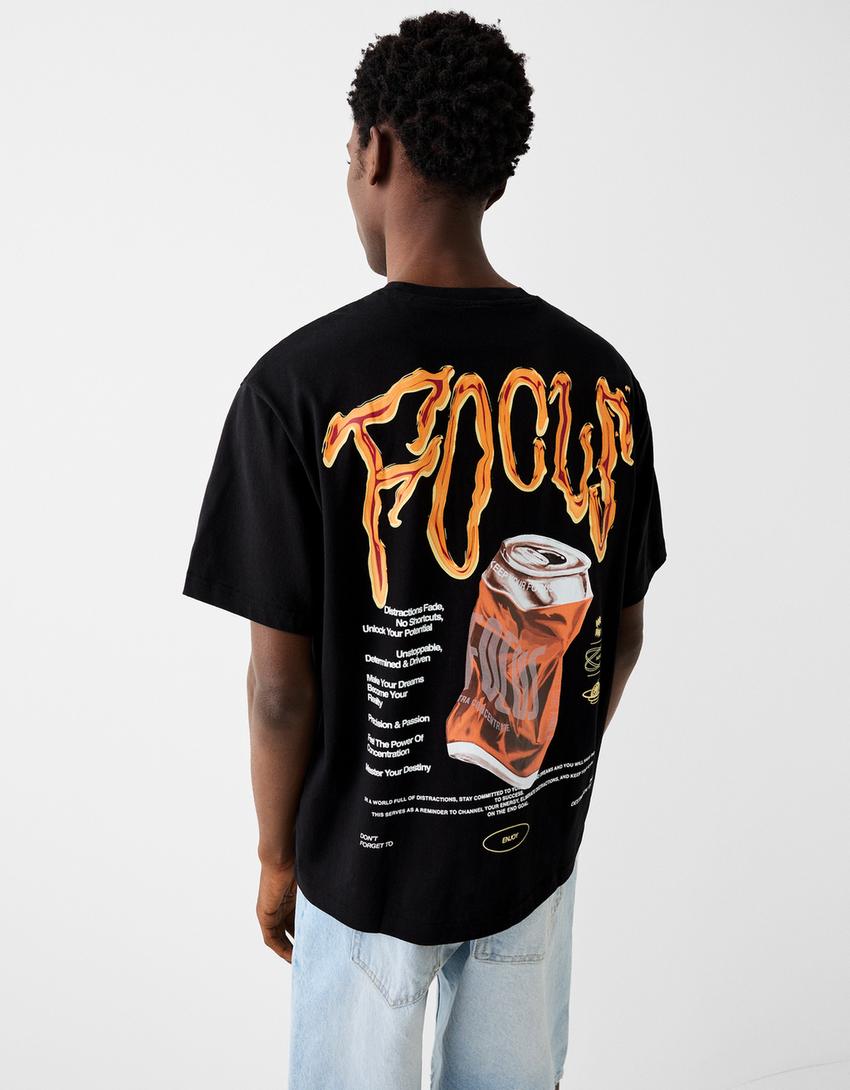 T-shirt manches courtes boxy fit imprimé-Noir-2