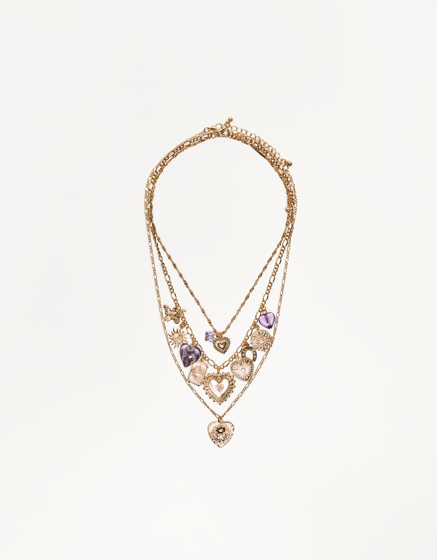 Bershka Pack 3 Collares Colgantes Mujer Oro