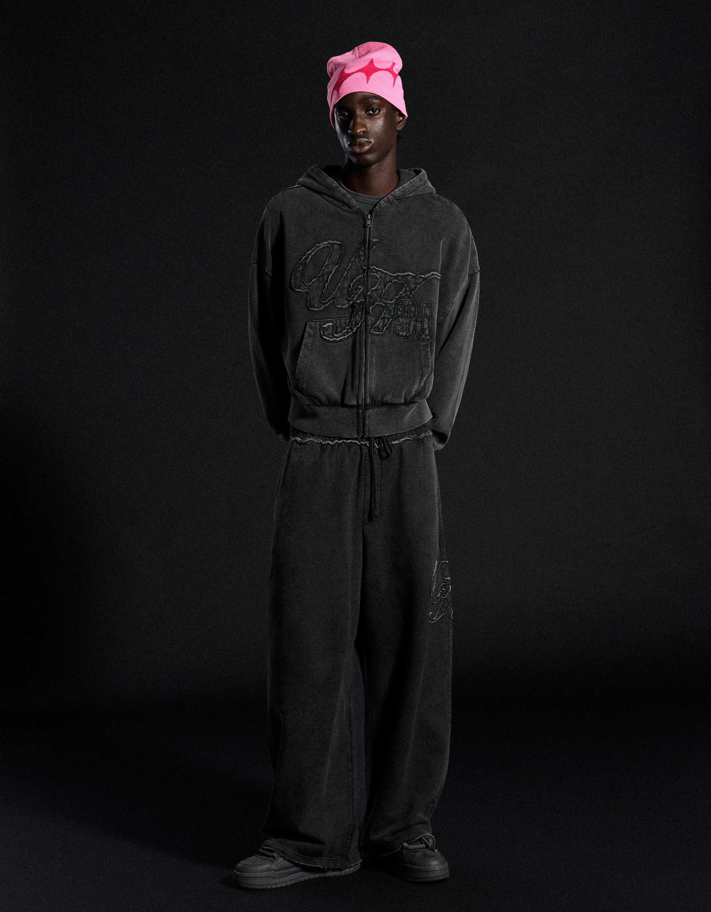 Washed zip-up hoodie — Grey