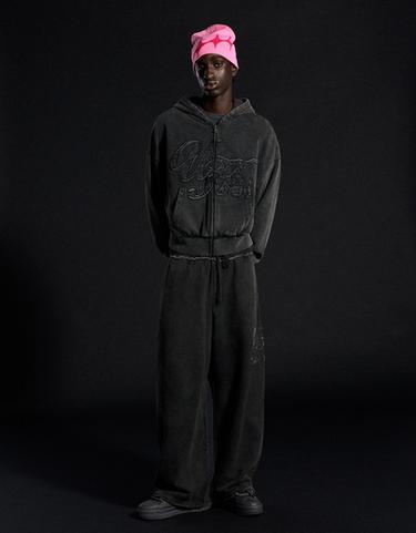 Washed zip-up sweatshirt with hood — Grey 5