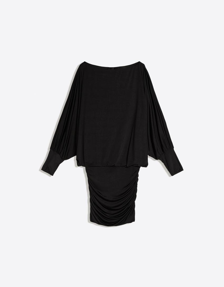 Vestido mini cuello asimétrico-Negro