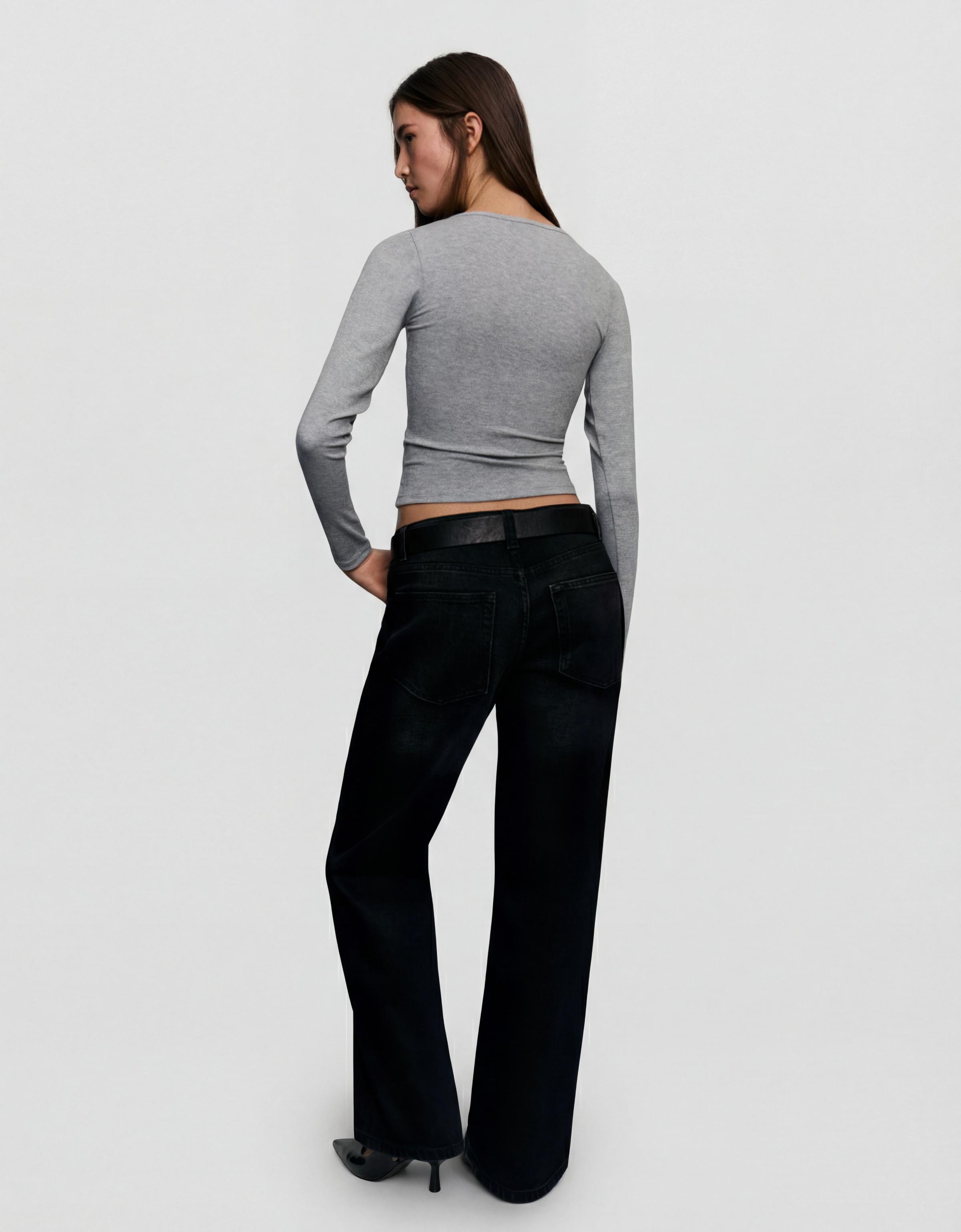 Long-sleeved studded T-shirt — Grey