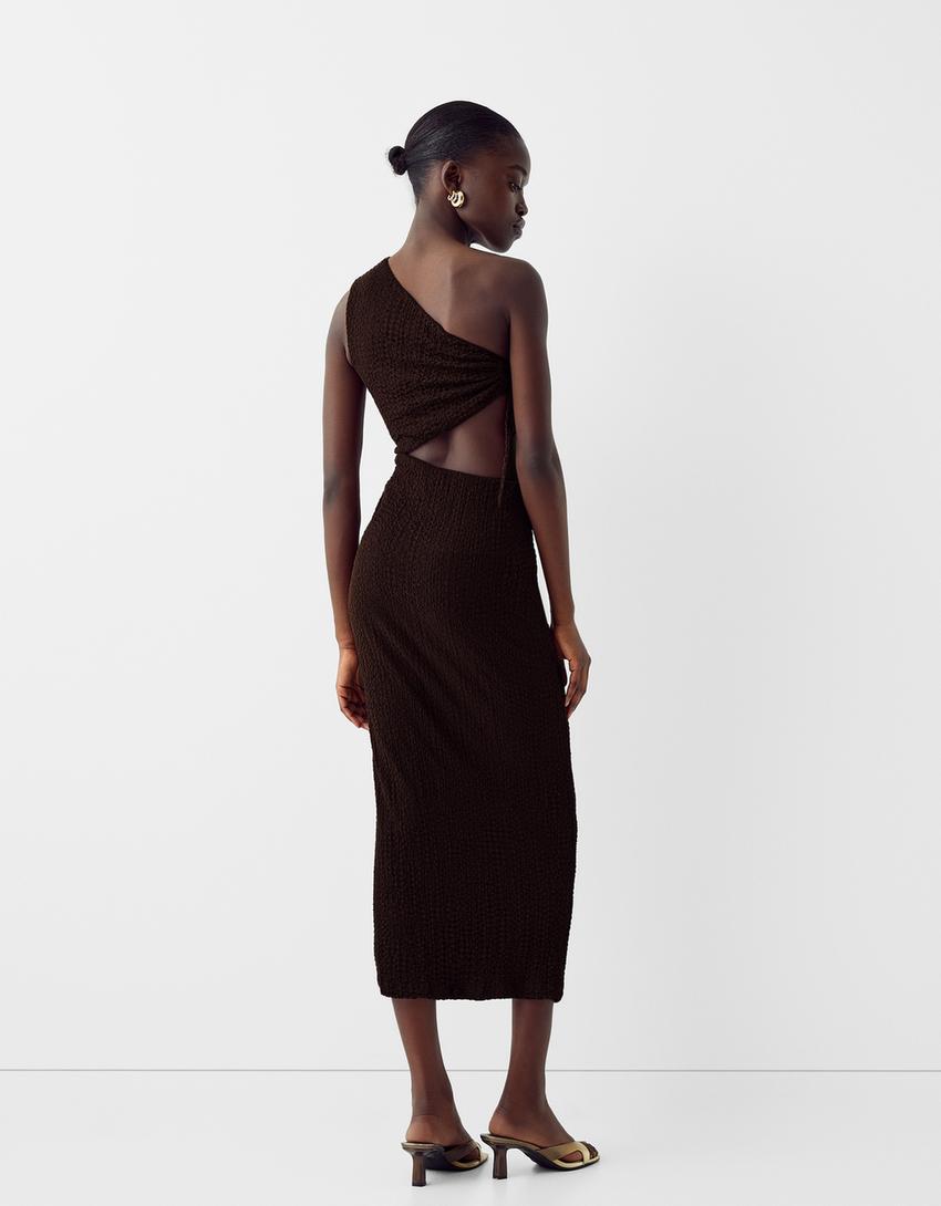 Asymmetric rustic midi dress-Brown