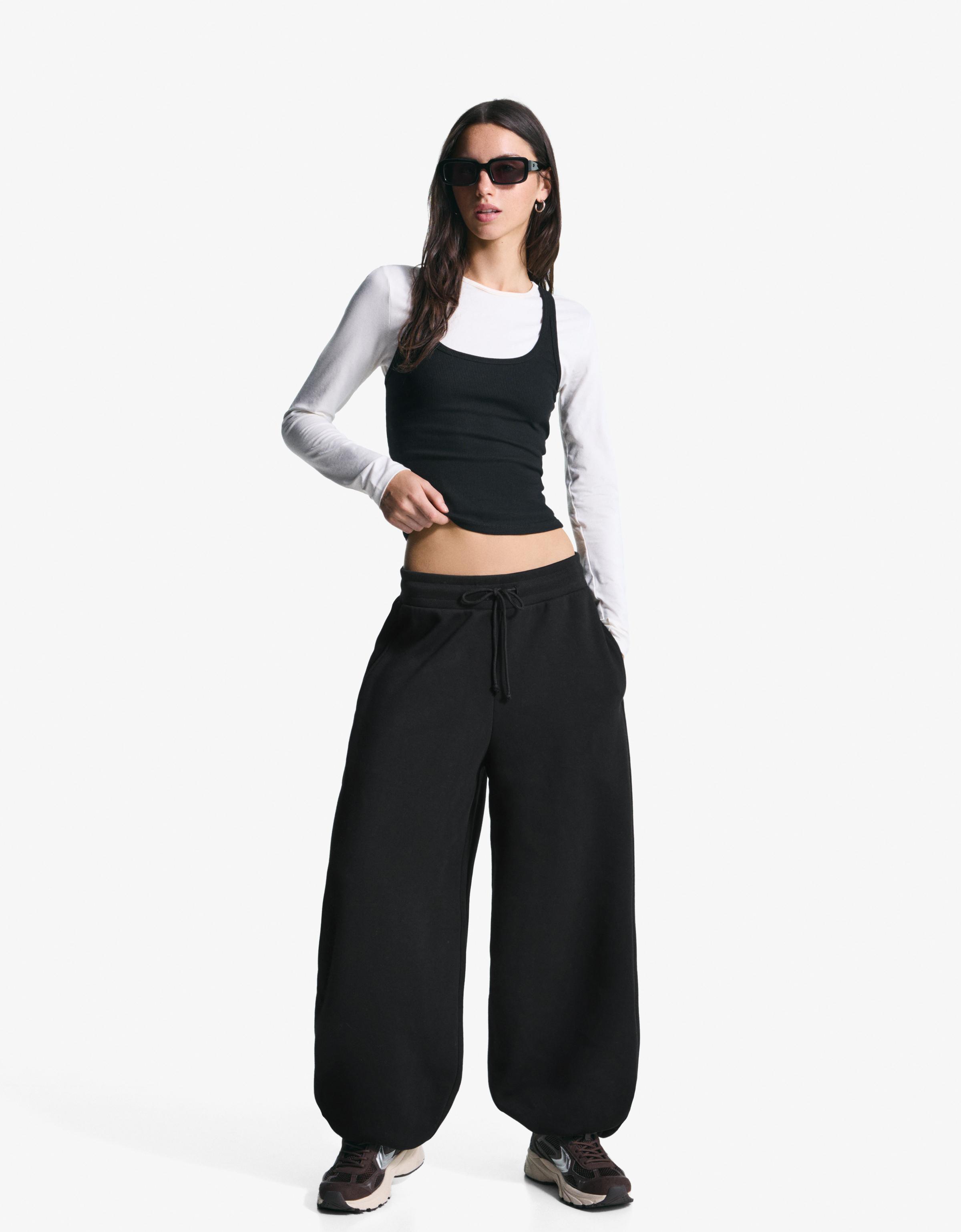 Bershka Barrel Jogginghose Mit Stoppern Damen Xxs Schwarz