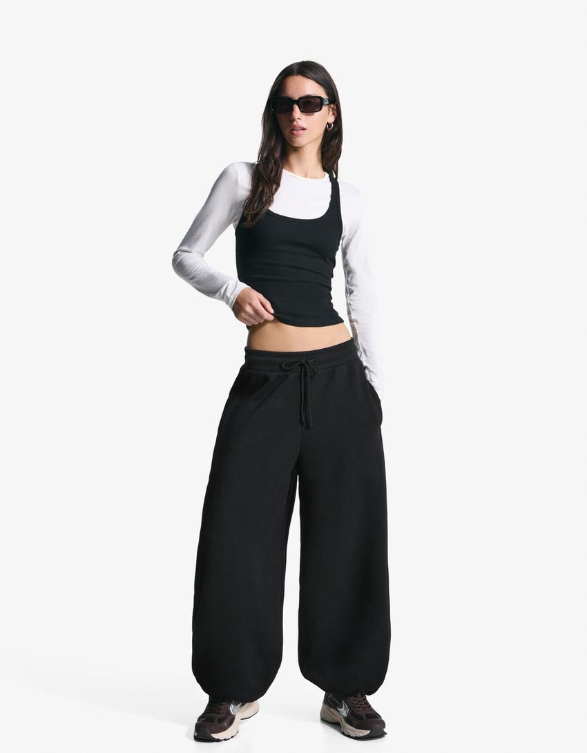 Pantaloni felpati barrel fit stopper-Nero-0