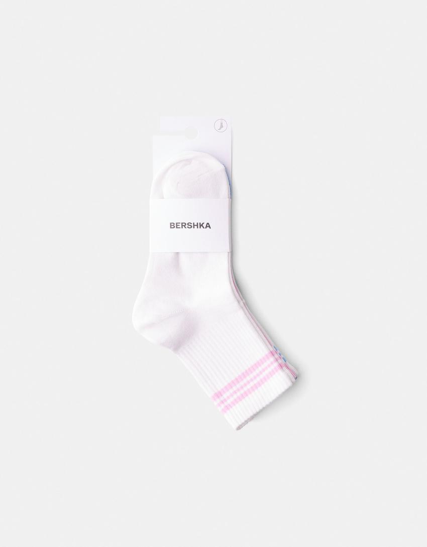 4-pack of stripe print socks-Pink-4