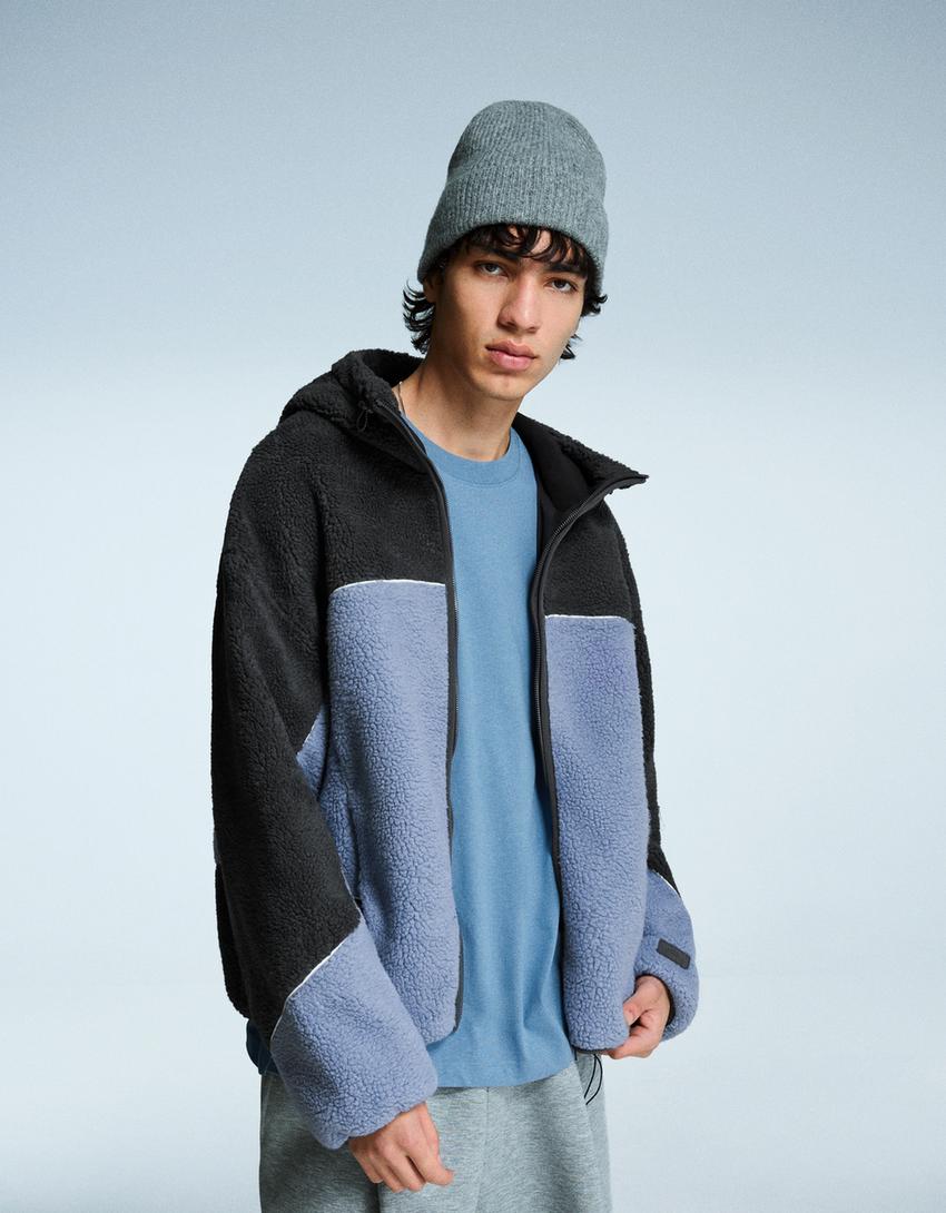 Faux shearling jacket-Light blue